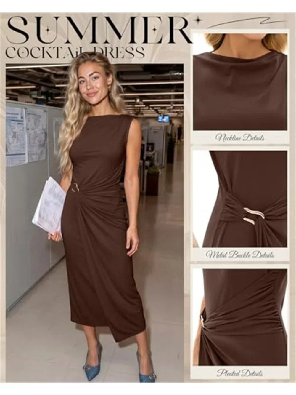 Women's Summer Ruched Bodycon Dress Casual Sleeveless Maxi Dress - Picture 4 of 4
